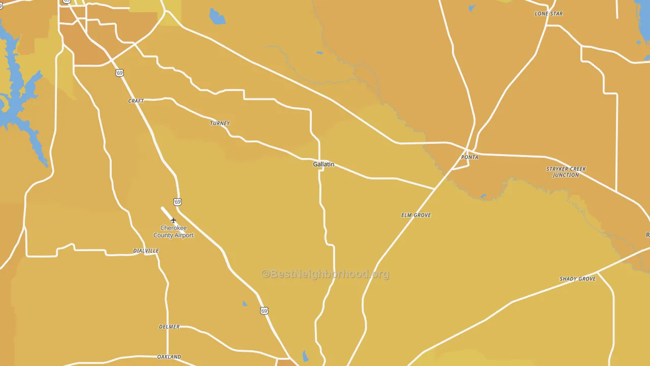 Map of the best neighborhoods in the Gallatin area, with better matches in green and worse matches in red