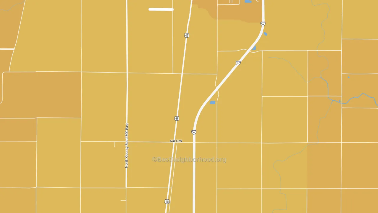 Map of the best neighborhoods in the Galton area, with better matches in green and worse matches in red