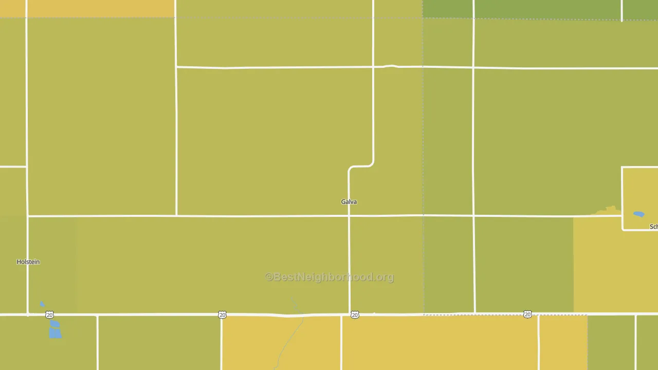 Map of the best neighborhoods in the Galva area, with better matches in green and worse matches in red