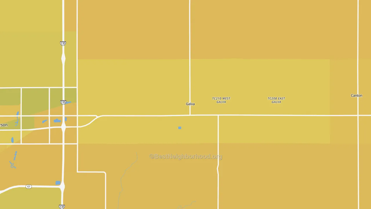 Map of the best neighborhoods in the Galva area, with better matches in green and worse matches in red
