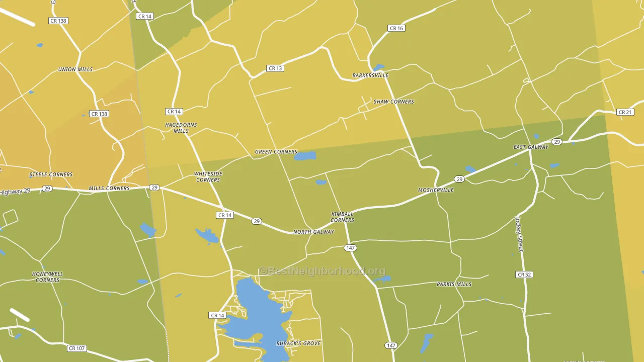 Map of the best neighborhoods in the Galway area, with better matches in green and worse matches in red