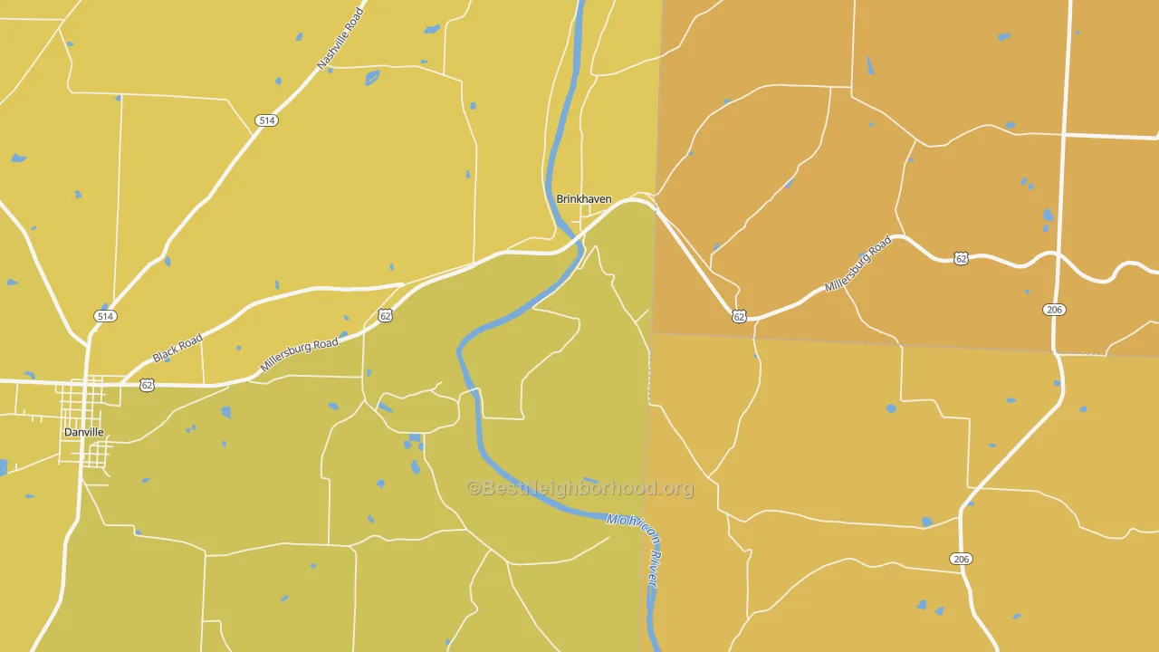 Map of the best neighborhoods in the Gann area, with better matches in green and worse matches in red