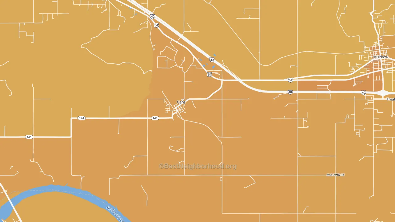 Map of the best neighborhoods in the Gans area, with better matches in green and worse matches in red