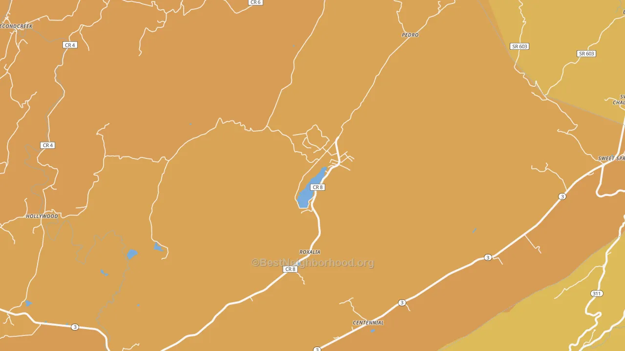 Map of the best neighborhoods in the Gap Mills area, with better matches in green and worse matches in red