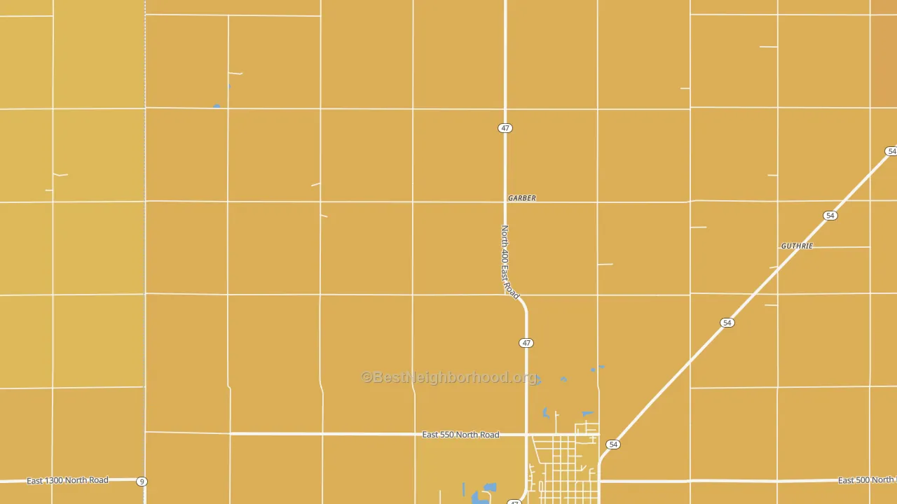 Map of the best neighborhoods in the Garber area, with better matches in green and worse matches in red