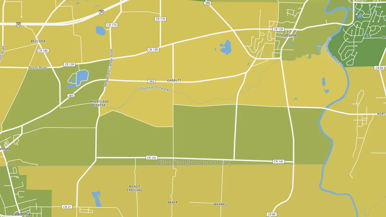Map of the best neighborhoods in the Garbutt area, with better matches in green and worse matches in red
