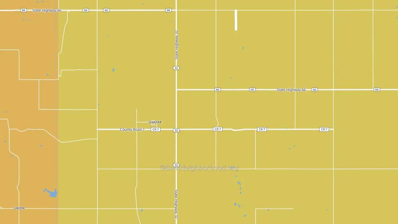 Map of the best neighborhoods in the Gardar area, with better matches in green and worse matches in red