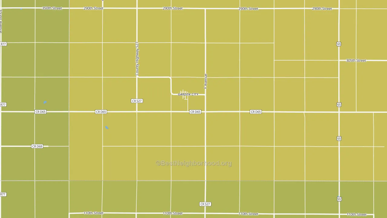Map of the best neighborhoods in the Garden City area, with better matches in green and worse matches in red