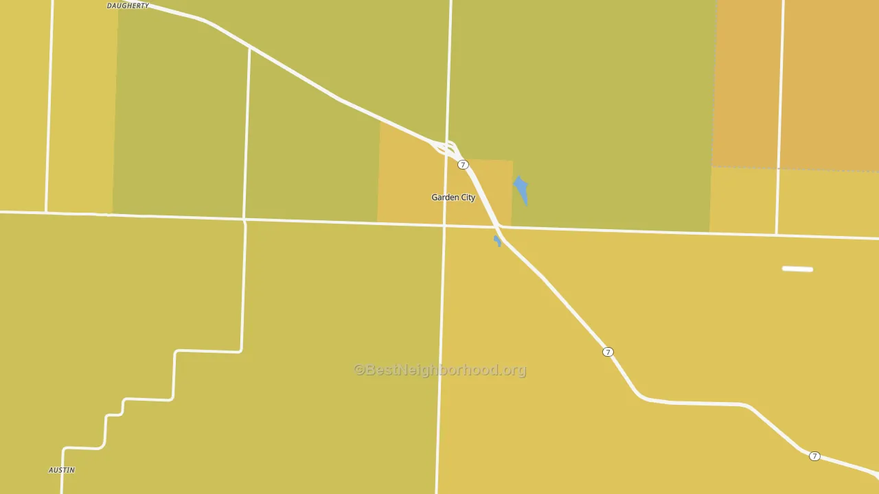 Map of the best neighborhoods in the Garden City area, with better matches in green and worse matches in red
