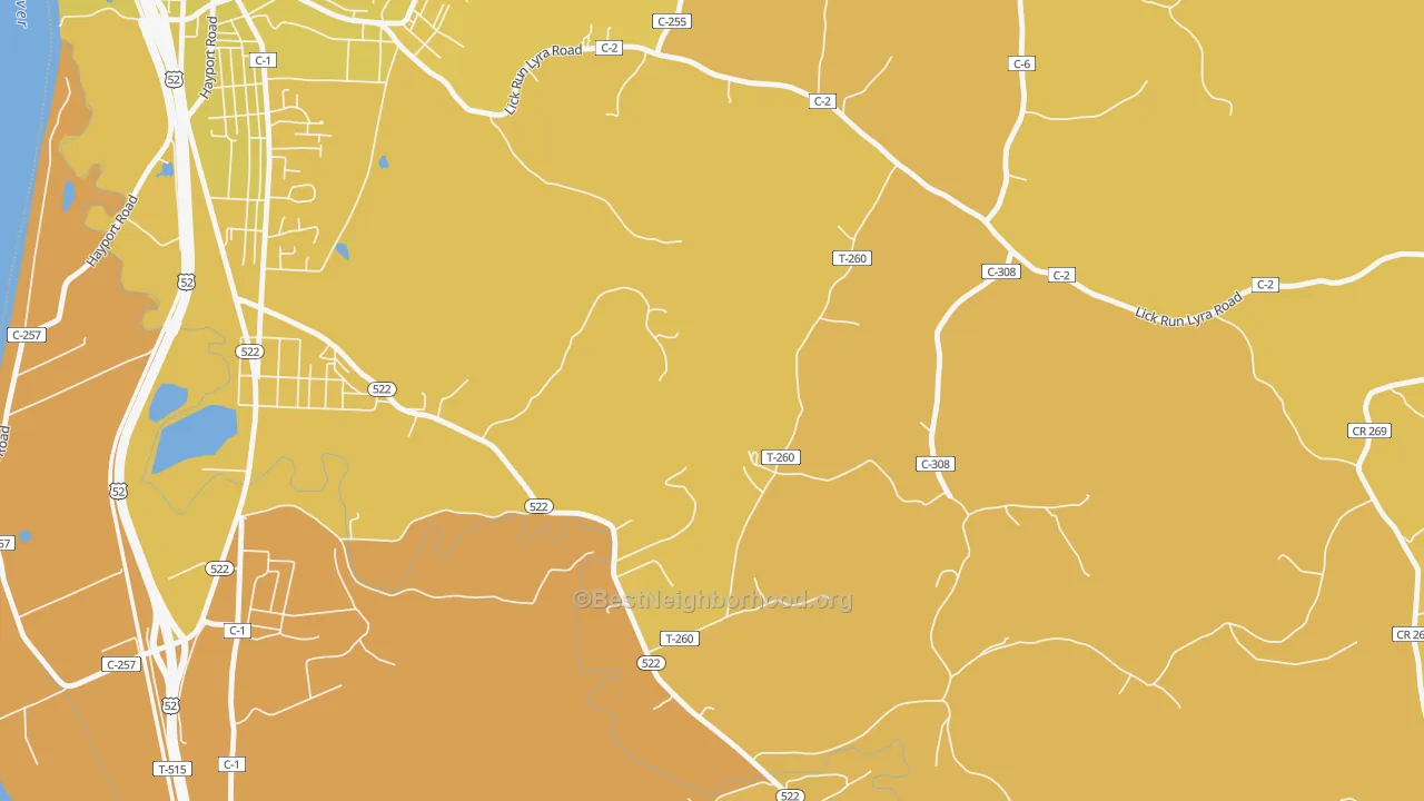 Map of the best neighborhoods in the Garden City area, with better matches in green and worse matches in red