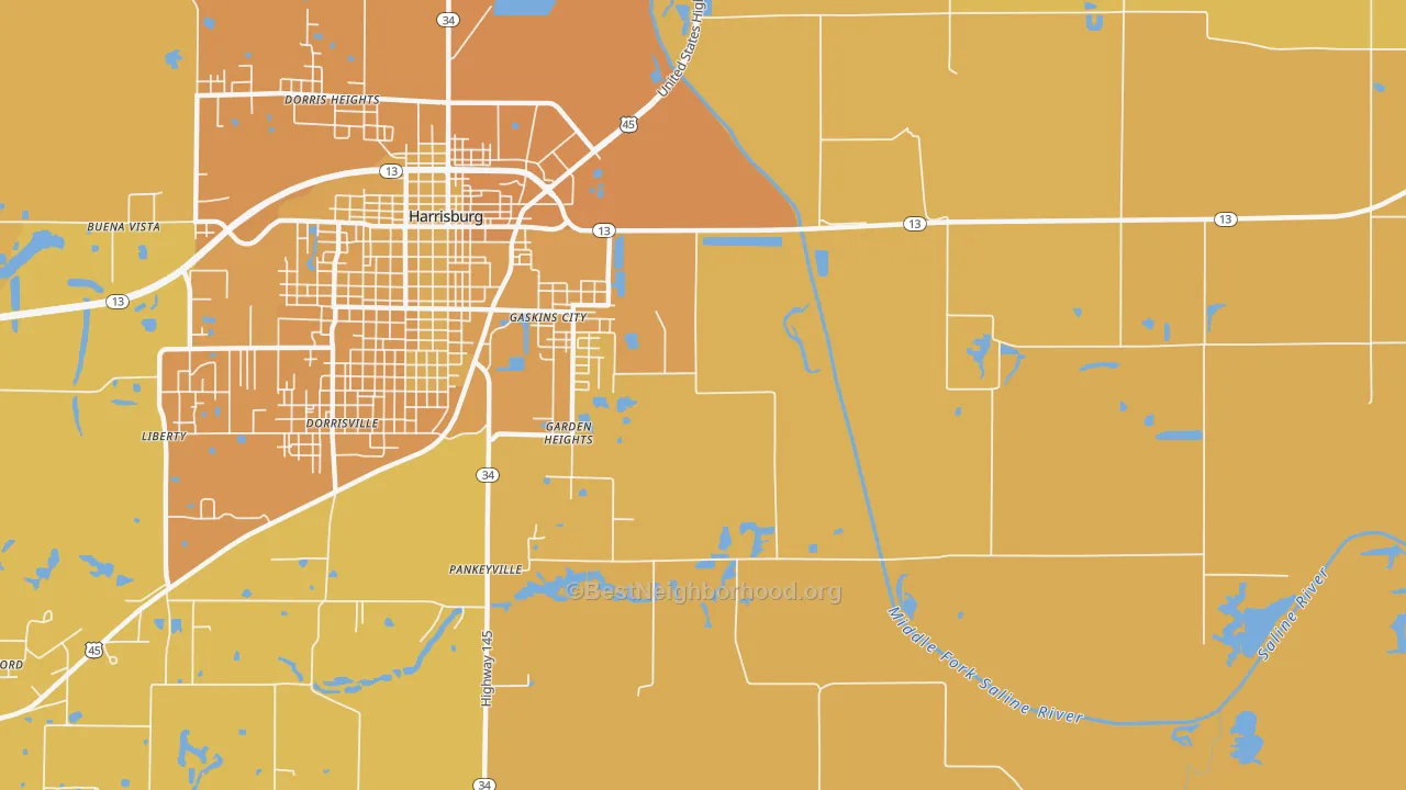 Map of the best neighborhoods in the Garden Heights area, with better matches in green and worse matches in red