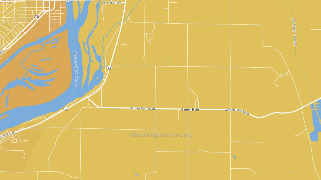 Map of the best neighborhoods in the Garden Plain area, with better matches in green and worse matches in red