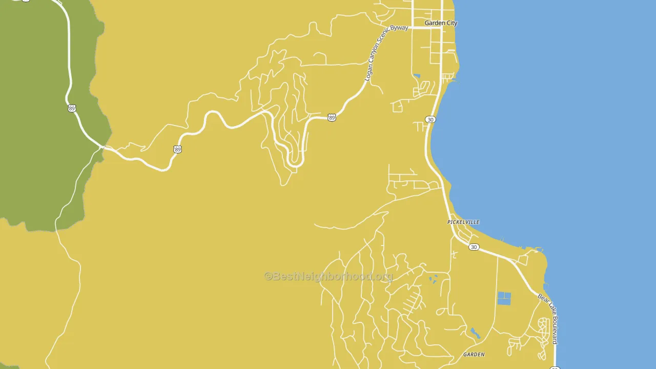 Map of the best neighborhoods in the Garden area, with better matches in green and worse matches in red