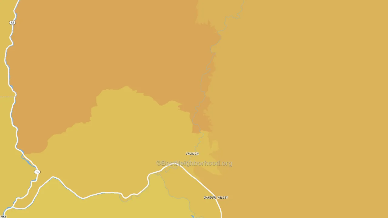 Map of the best neighborhoods in the Garden Valley area, with better matches in green and worse matches in red