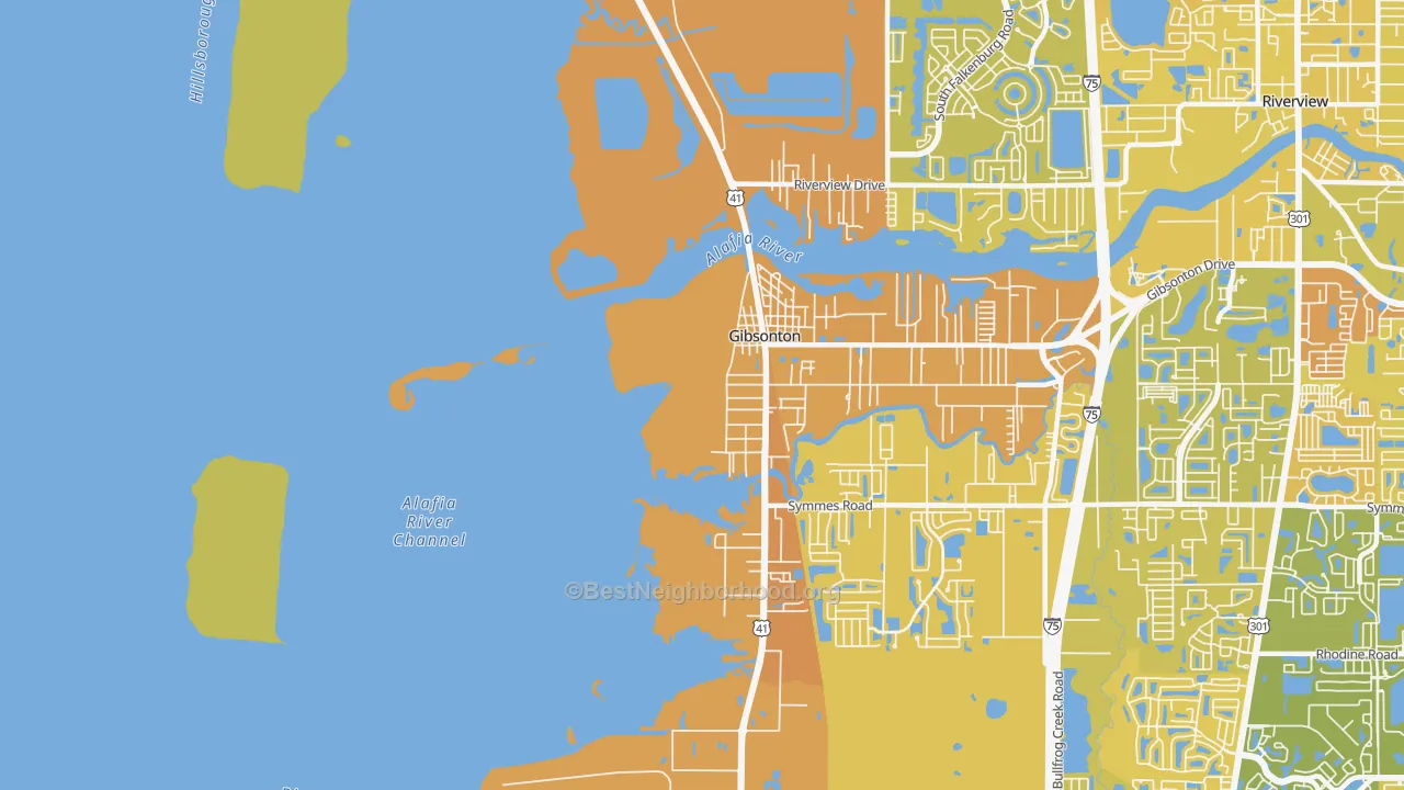 Map of the best neighborhoods in the Gardenville area, with better matches in green and worse matches in red