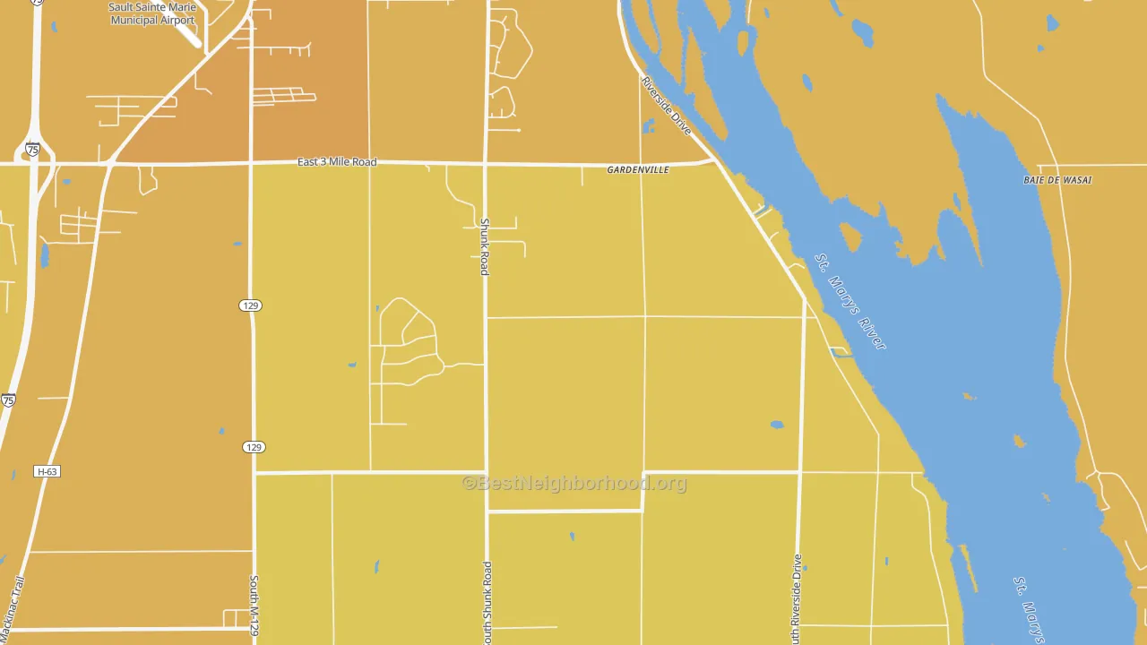 Map of the best neighborhoods in the Gardenville area, with better matches in green and worse matches in red