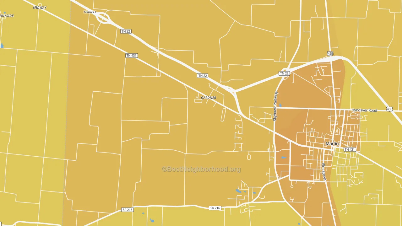 Map of the best neighborhoods in the Gardner area, with better matches in green and worse matches in red