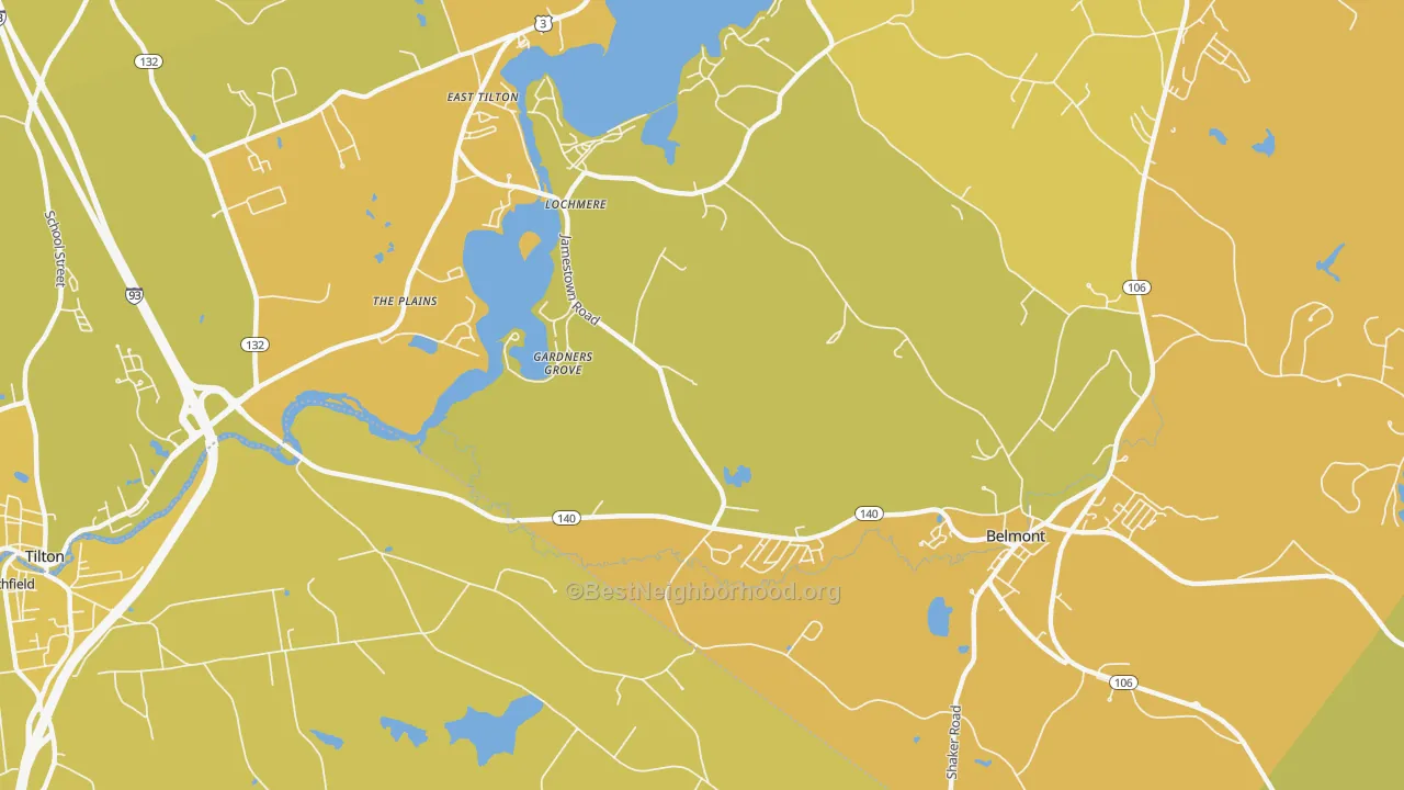 Map of the best neighborhoods in the Gardners Grove area, with better matches in green and worse matches in red