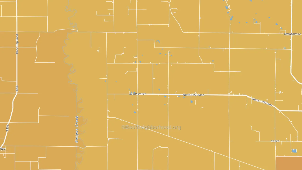 Map of the best neighborhoods in the Gards Point area, with better matches in green and worse matches in red