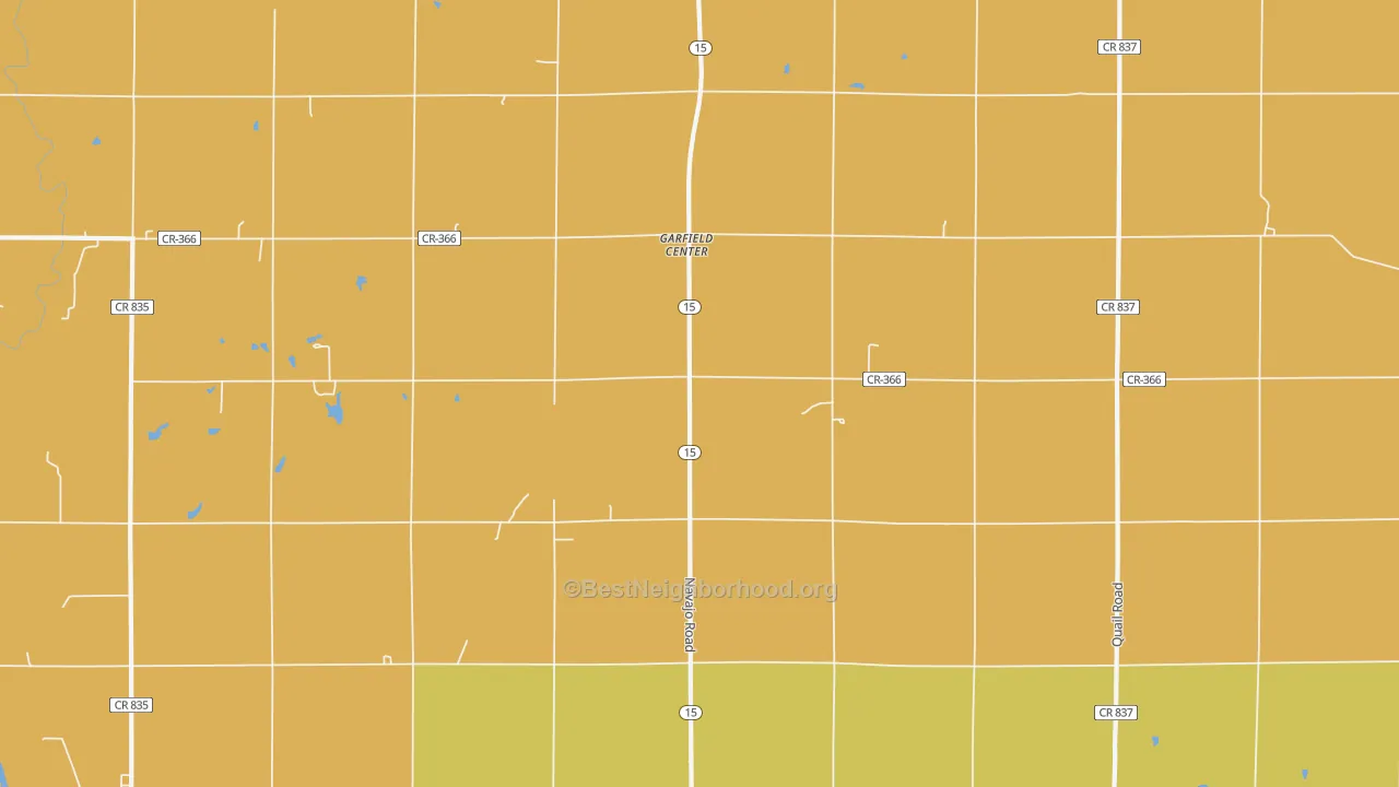 Map of the best neighborhoods in the Garfield Center area, with better matches in green and worse matches in red