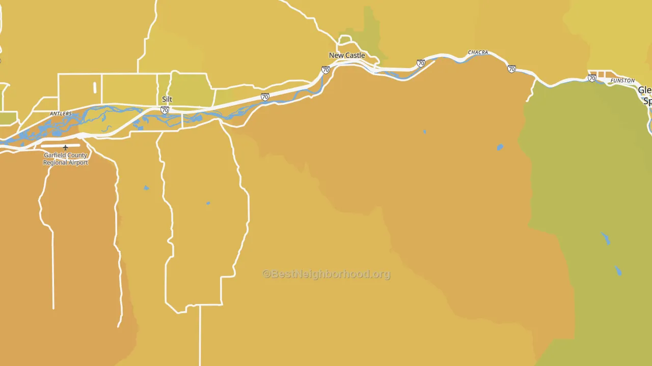 Map of the best neighborhoods in the Garfield County area, with better matches in green and worse matches in red