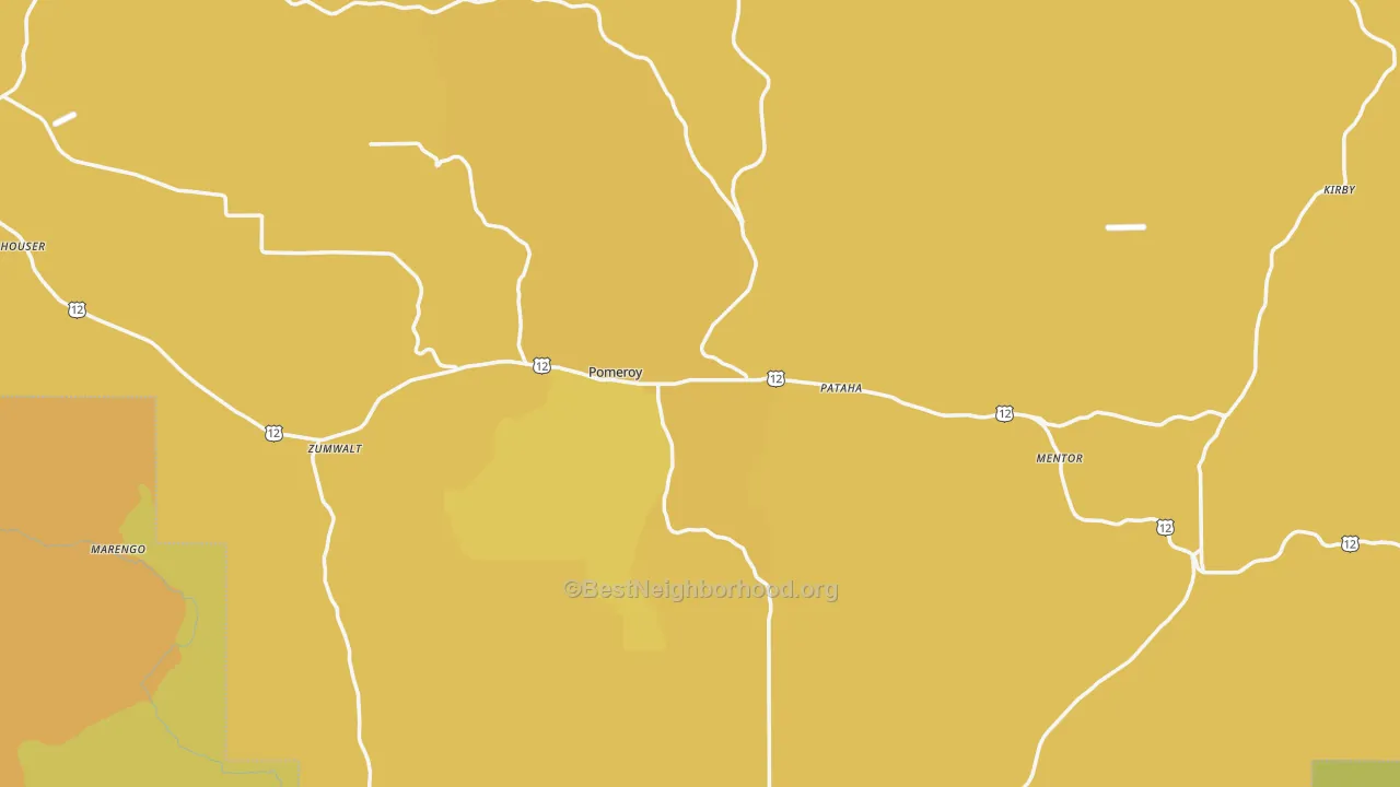 Map of the best neighborhoods in the Garfield County area, with better matches in green and worse matches in red