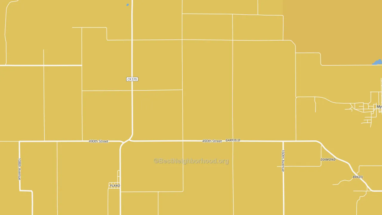 Map of the best neighborhoods in the Garfield area, with better matches in green and worse matches in red