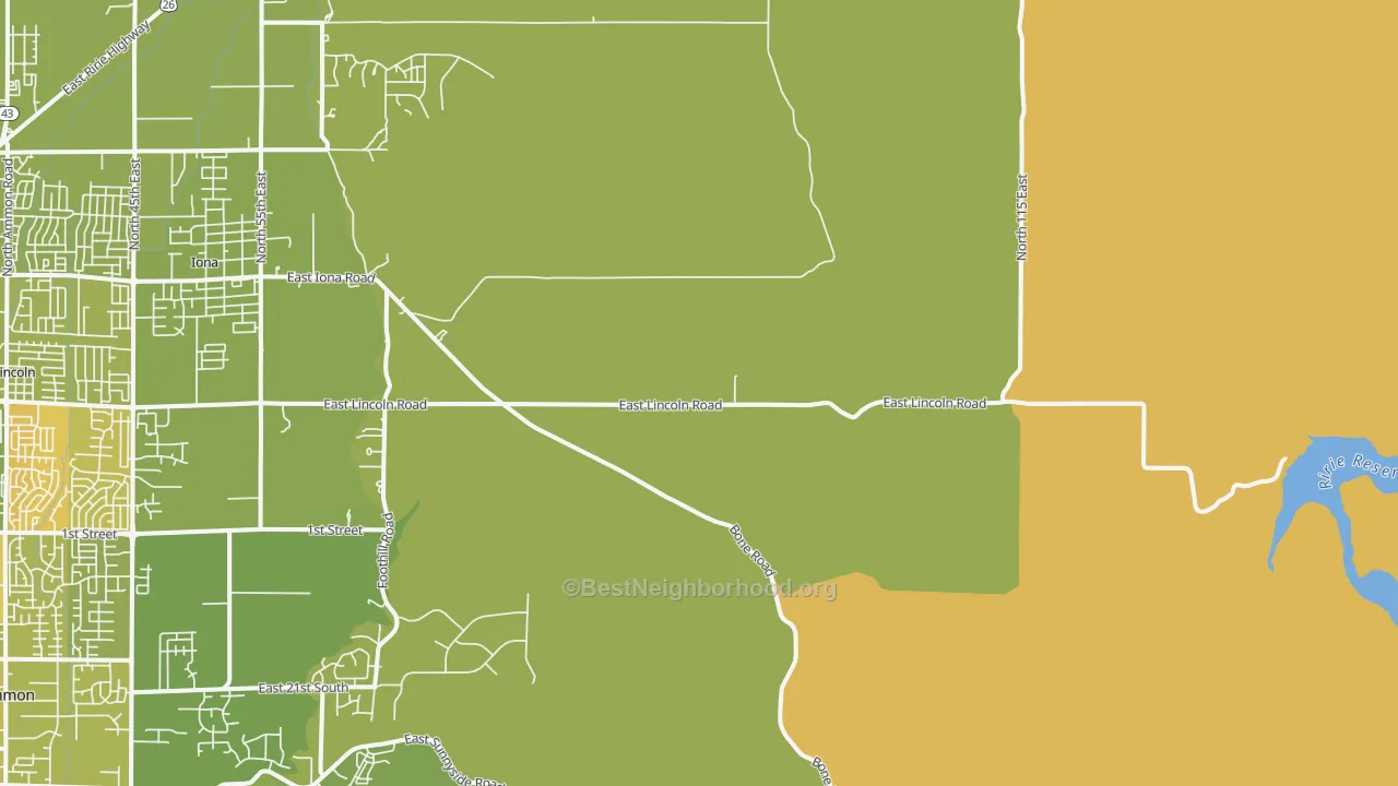 Map of the best neighborhoods in the Garfield area, with better matches in green and worse matches in red