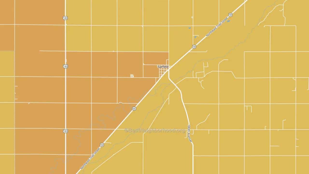 Map of the best neighborhoods in the Garfield area, with better matches in green and worse matches in red