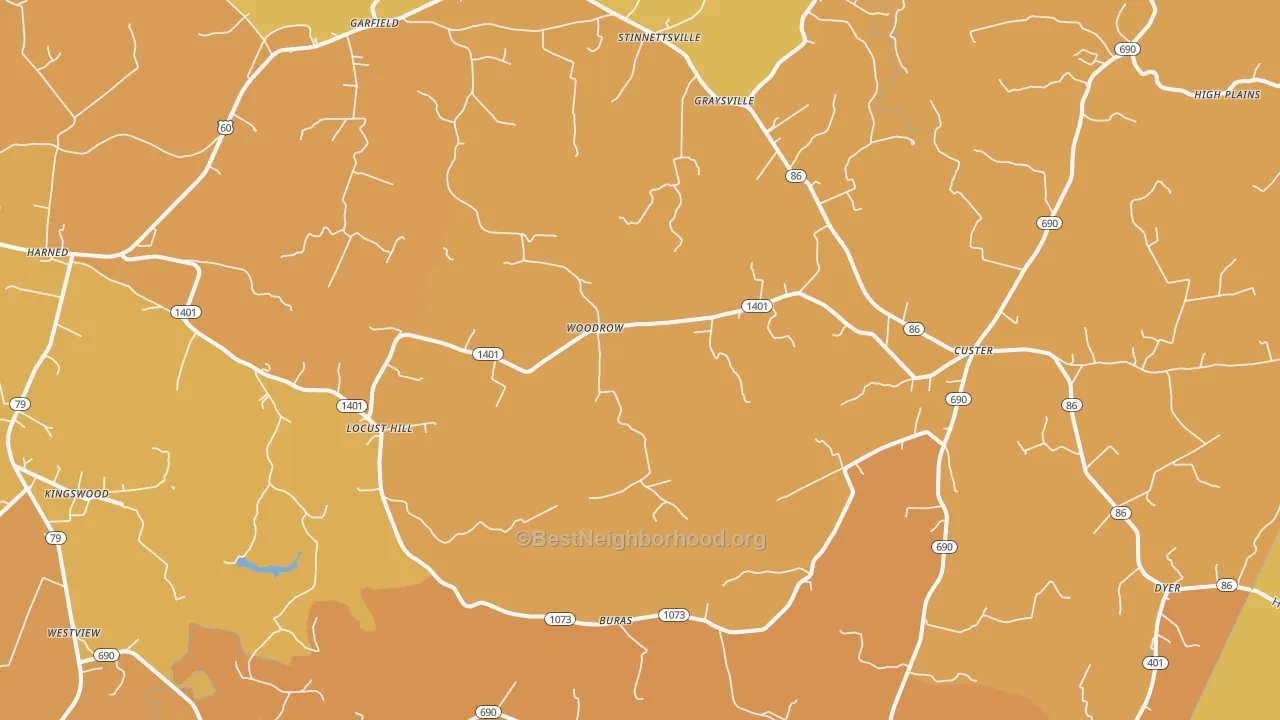 Map of the best neighborhoods in the Garfield area, with better matches in green and worse matches in red