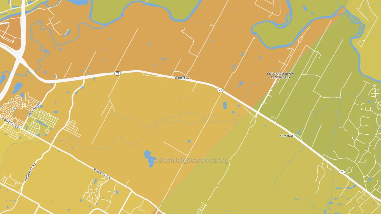 Map of the best neighborhoods in the Garfield area, with better matches in green and worse matches in red