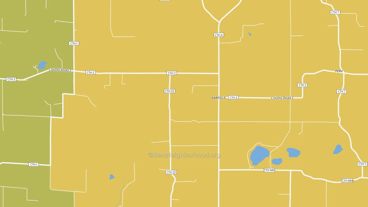 Map of the best neighborhoods in the Garfield area, with better matches in green and worse matches in red