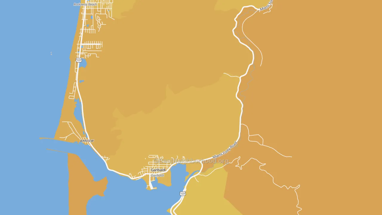 Map of the best neighborhoods in the Garibaldi area, with better matches in green and worse matches in red