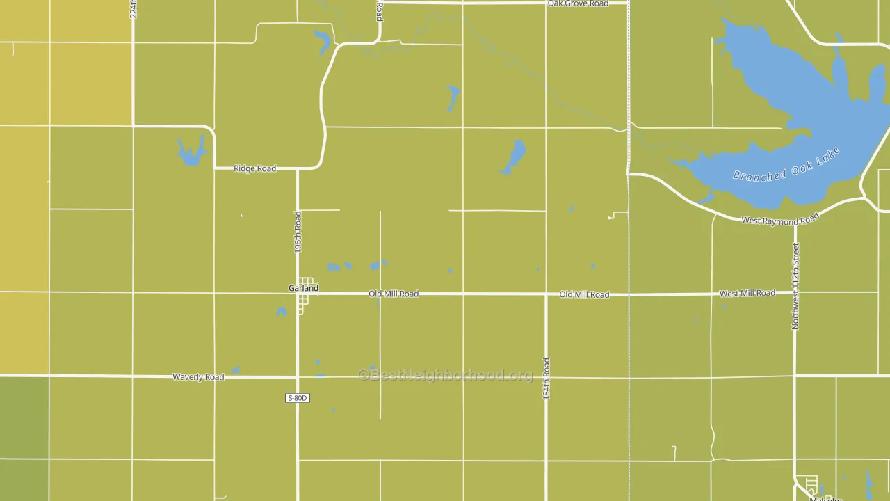 Map of the best neighborhoods in the Garland area, with better matches in green and worse matches in red