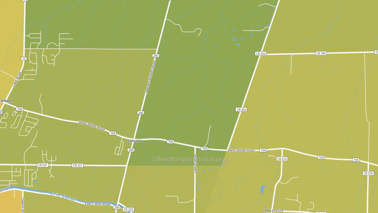 Map of the best neighborhoods in the Garland area, with better matches in green and worse matches in red
