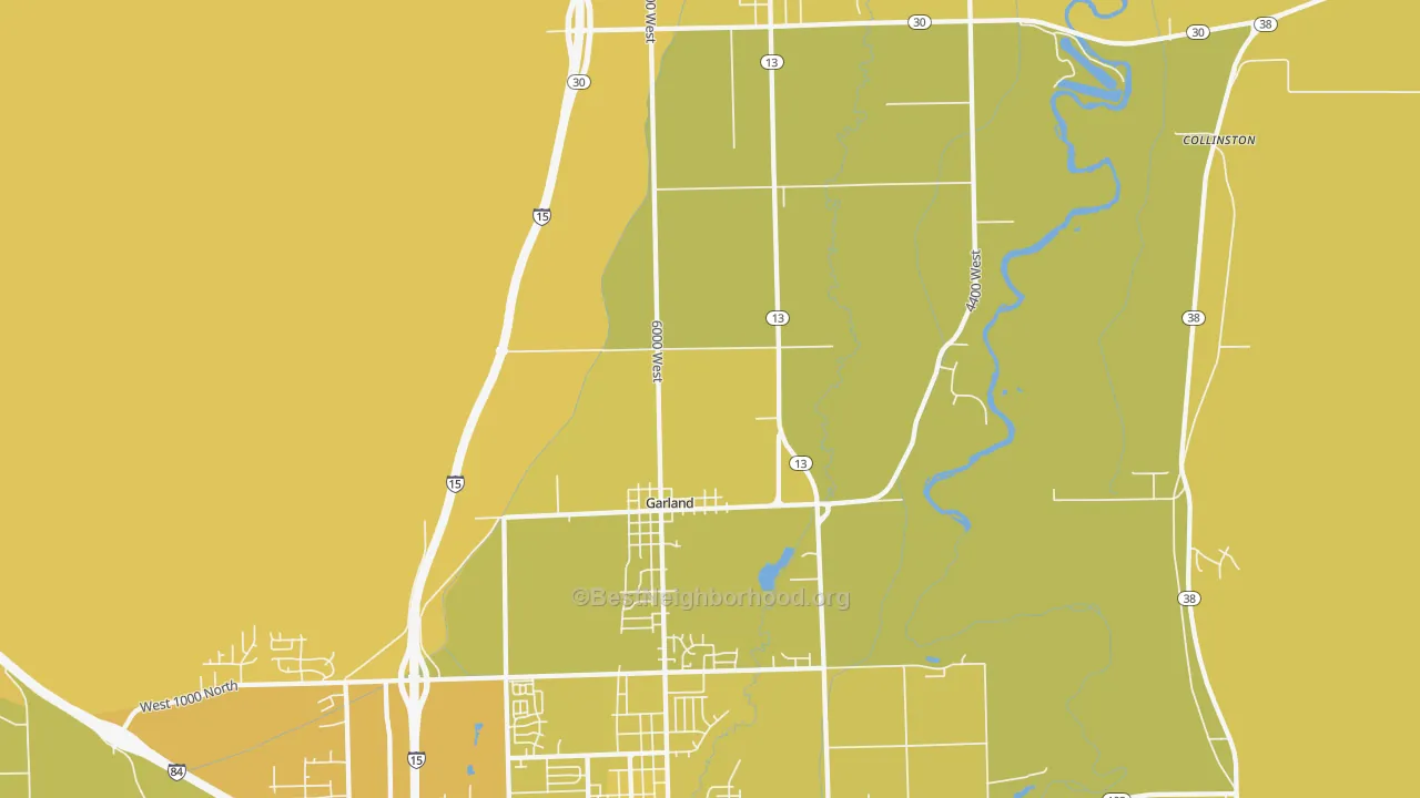 Map of the best neighborhoods in the Garland area, with better matches in green and worse matches in red