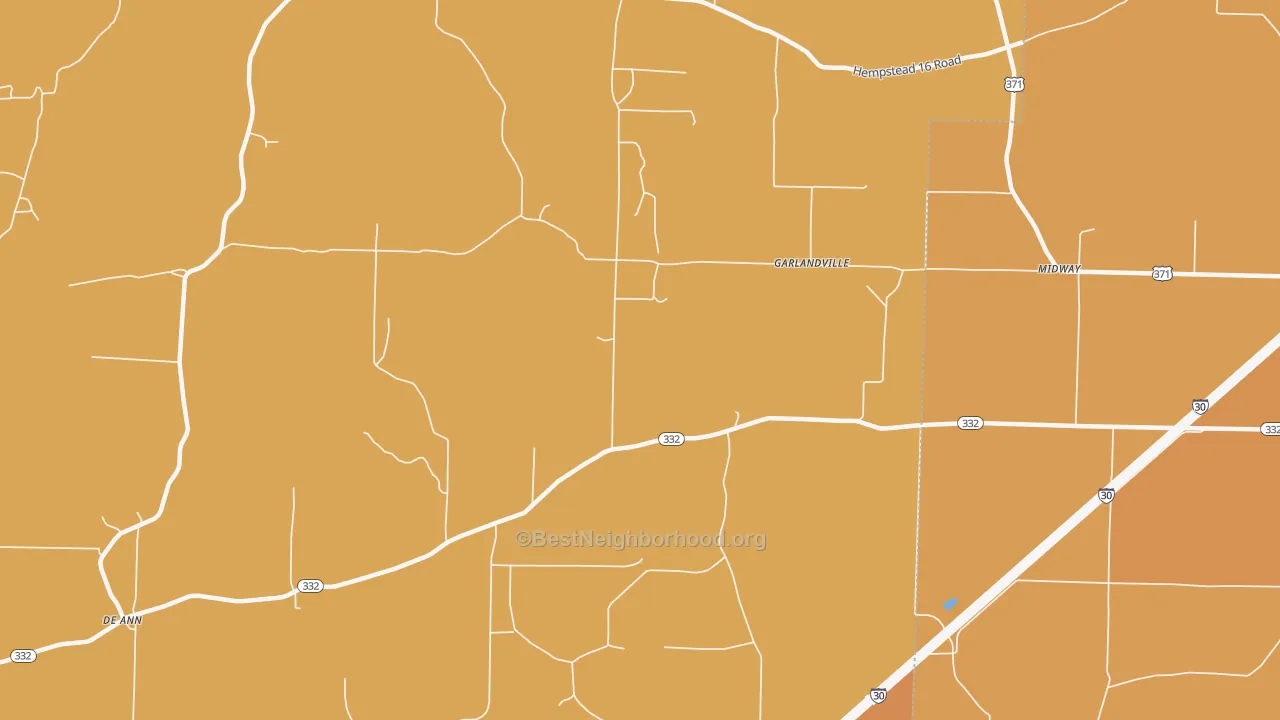 Map of the best neighborhoods in the Garlandville area, with better matches in green and worse matches in red