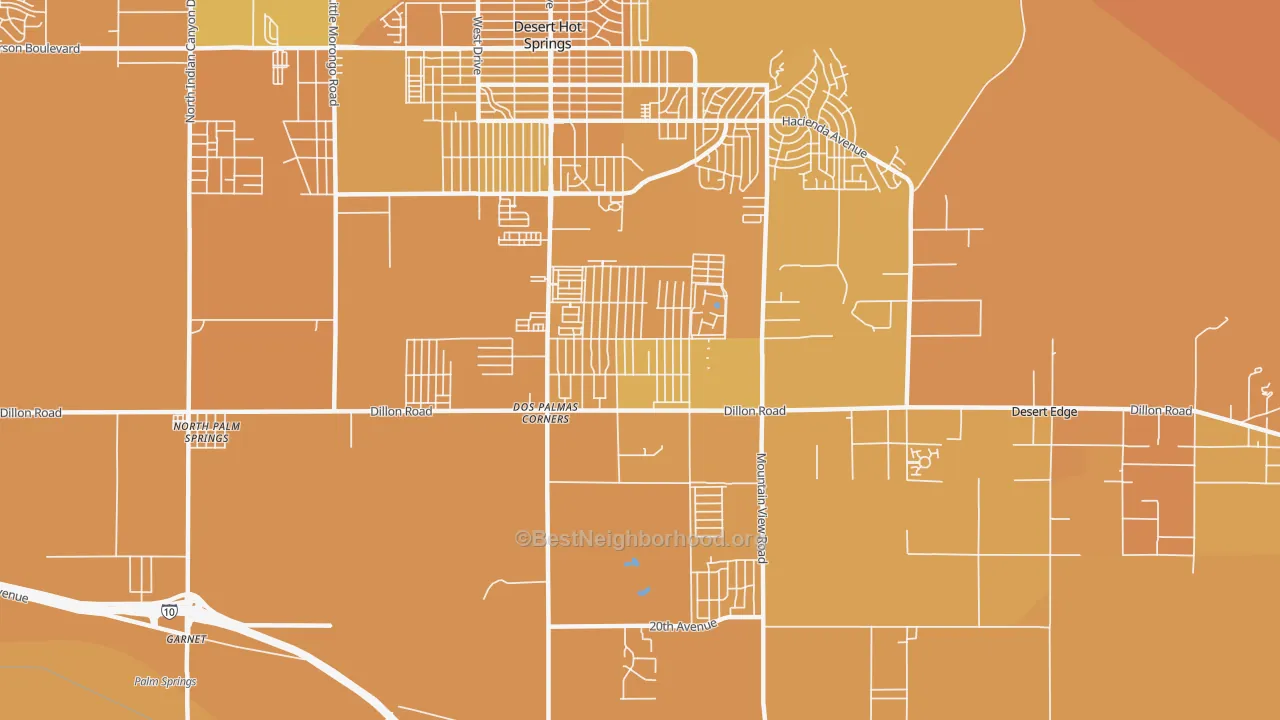Map of the best neighborhoods in the Garnet area, with better matches in green and worse matches in red