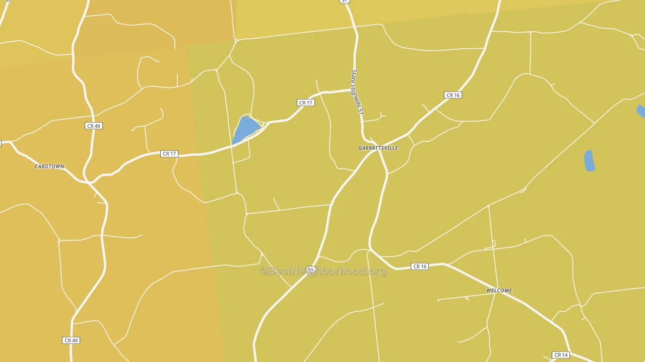 Map of the best neighborhoods in the Garrattsville area, with better matches in green and worse matches in red
