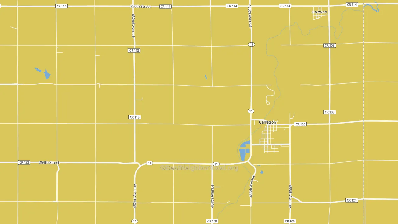 Map of the best neighborhoods in the Garretson area, with better matches in green and worse matches in red