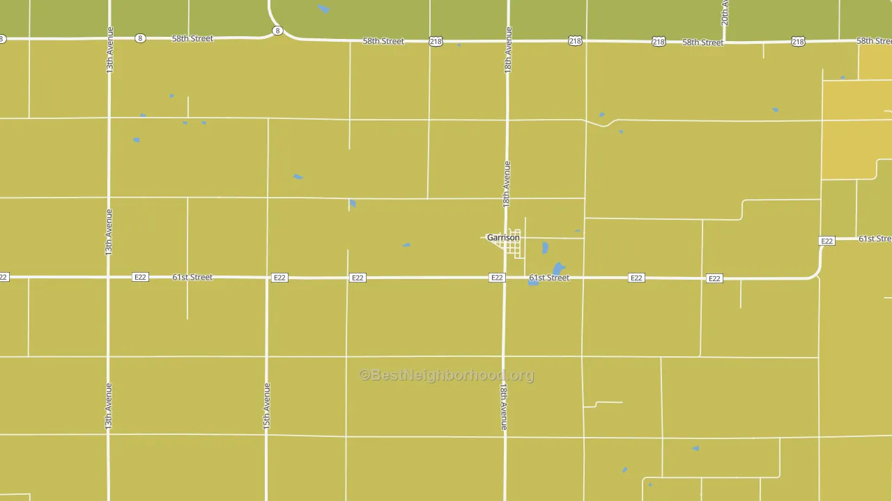 Map of the best neighborhoods in the Garrison area, with better matches in green and worse matches in red
