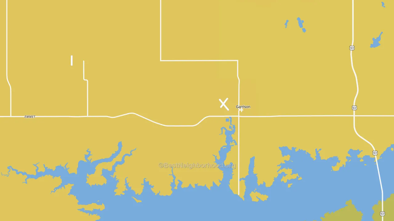 Map of the best neighborhoods in the Garrison area, with better matches in green and worse matches in red