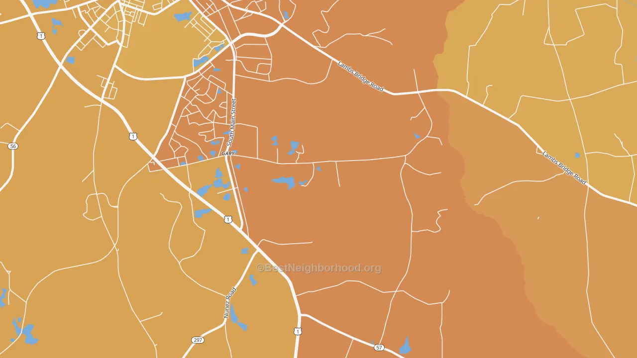 Map of the best neighborhoods in the Gary area, with better matches in green and worse matches in red