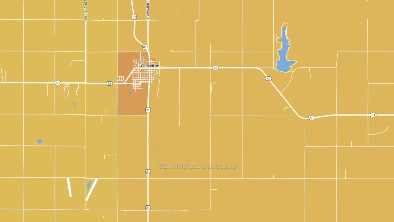 Map of the best neighborhoods in the Gas City area, with better matches in green and worse matches in red