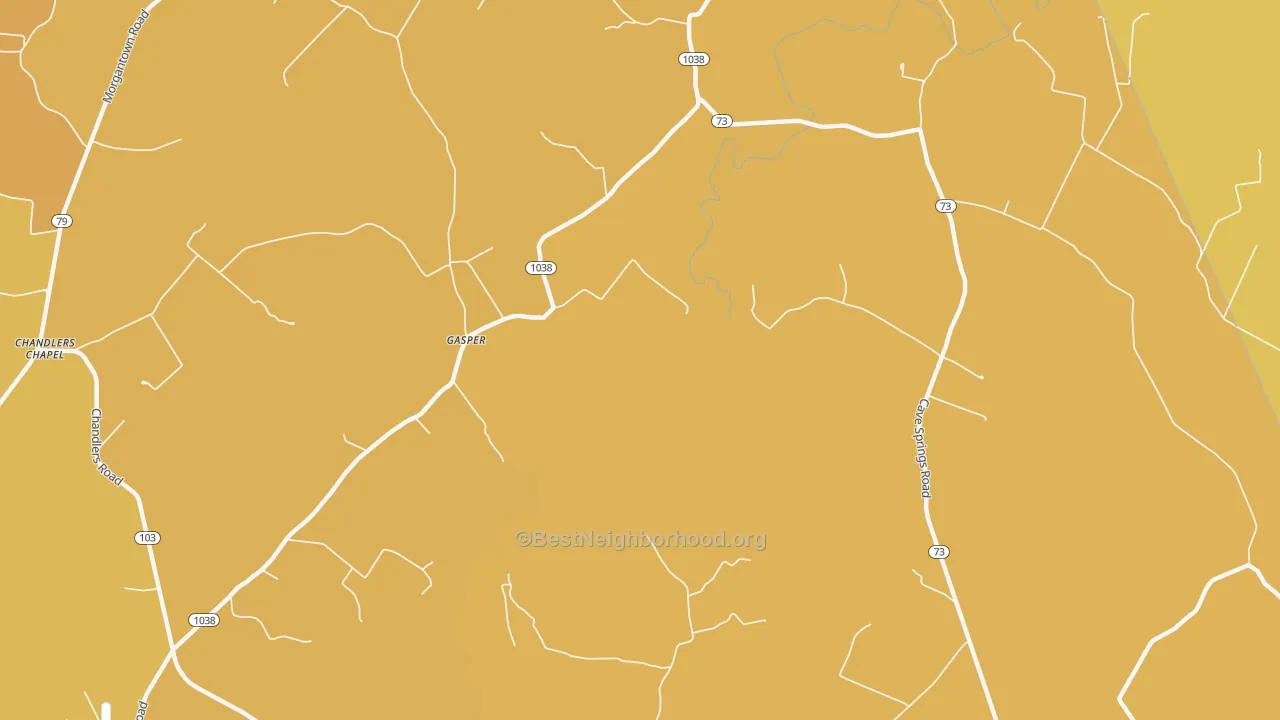 Map of the best neighborhoods in the Gasper area, with better matches in green and worse matches in red