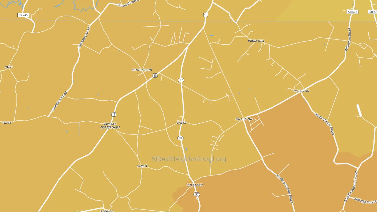 Map of the best neighborhoods in the Gates area, with better matches in green and worse matches in red