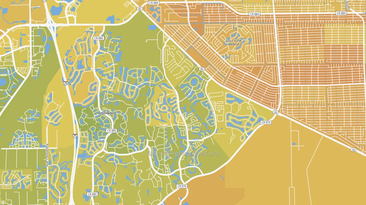 Map of the best neighborhoods in the Gateway area, with better matches in green and worse matches in red