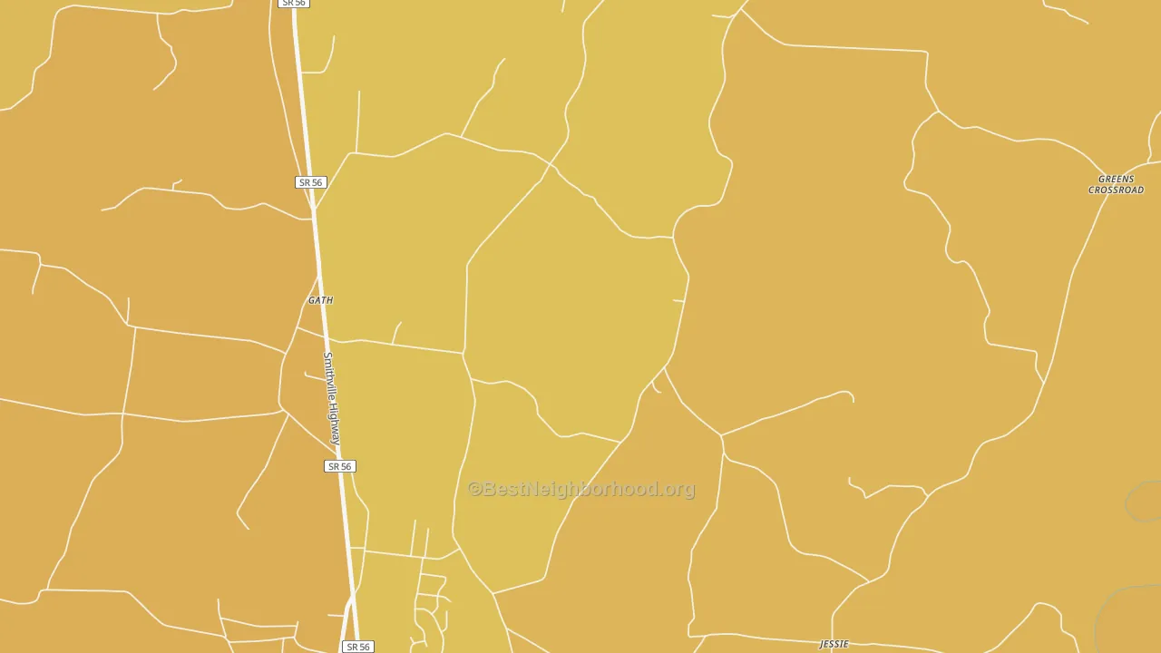Map of the best neighborhoods in the Gath area, with better matches in green and worse matches in red