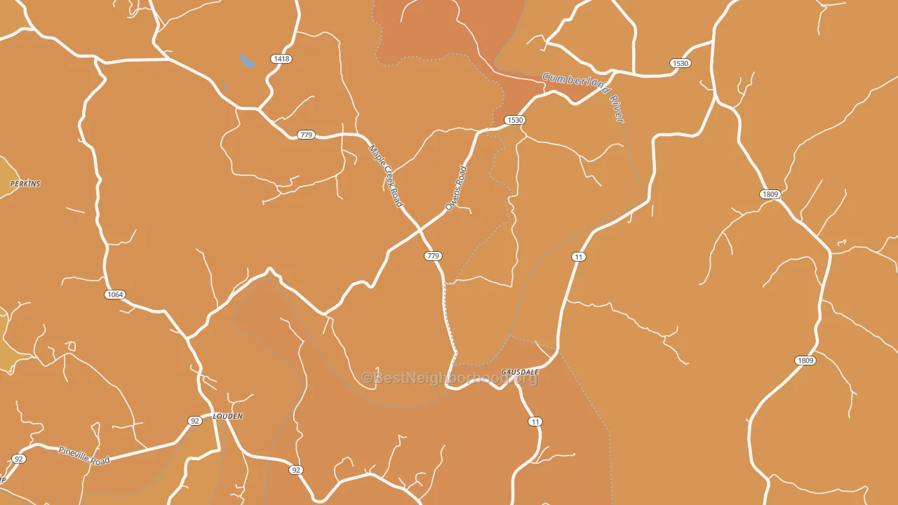 Map of the best neighborhoods in the Gausdale area, with better matches in green and worse matches in red