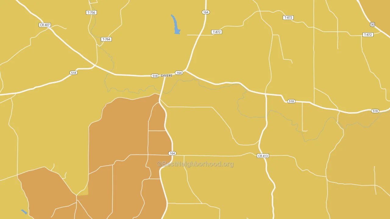 Map of the best neighborhoods in the Gavers area, with better matches in green and worse matches in red